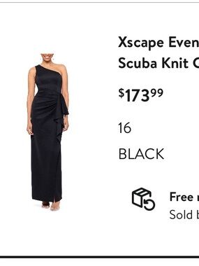 Xscape Evenings One-Shoulder Ruffle Scuba Knit Gown in Black